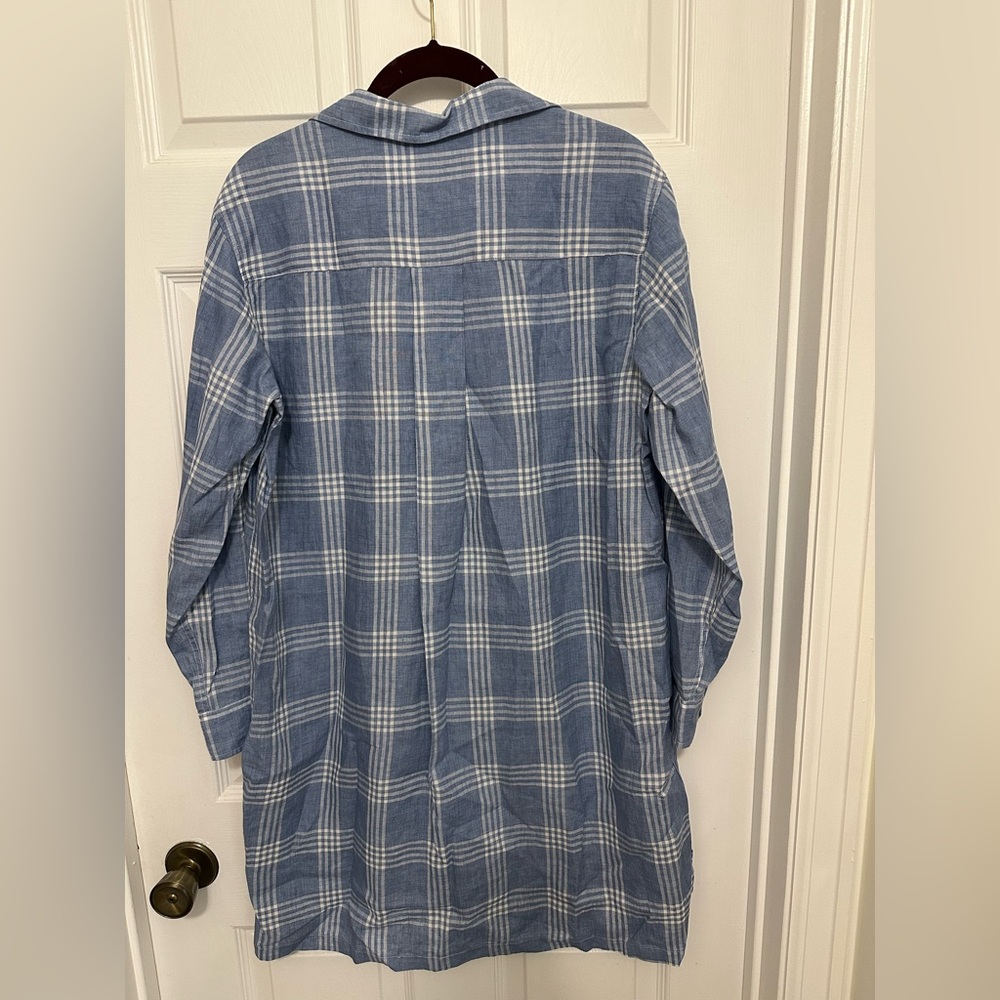 Frank & Eileen Hunter Shirt Dress Size Small Linen Blue Plaid Long Sleeve - Picture 3 of 7